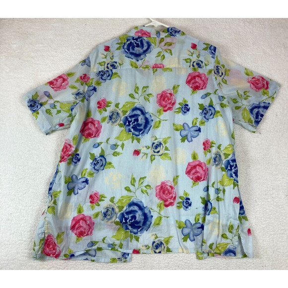 Bobbie Brooks Woman 100% Cotton Short Sleeve Button Up Shirt Blue Floral 22-24W - Picture 2 of 16